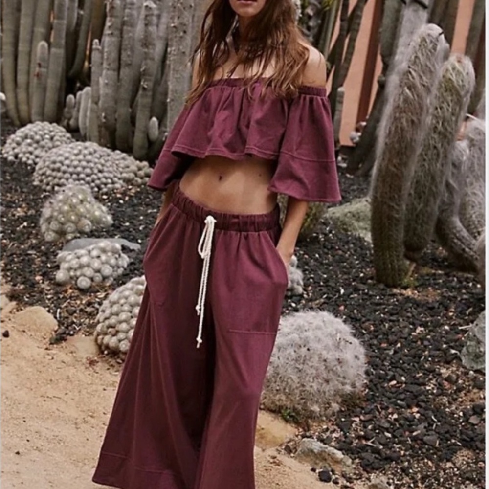 Free People Off-Shoulder Plum Jumpsuit